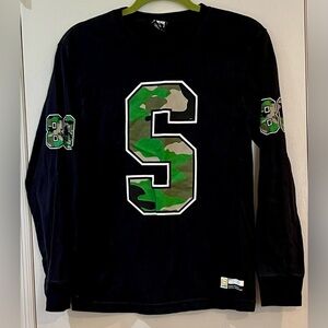 STUSSY Long Sleeve Black Shirt With Camouflage Details And Logo Men’s Size: S
